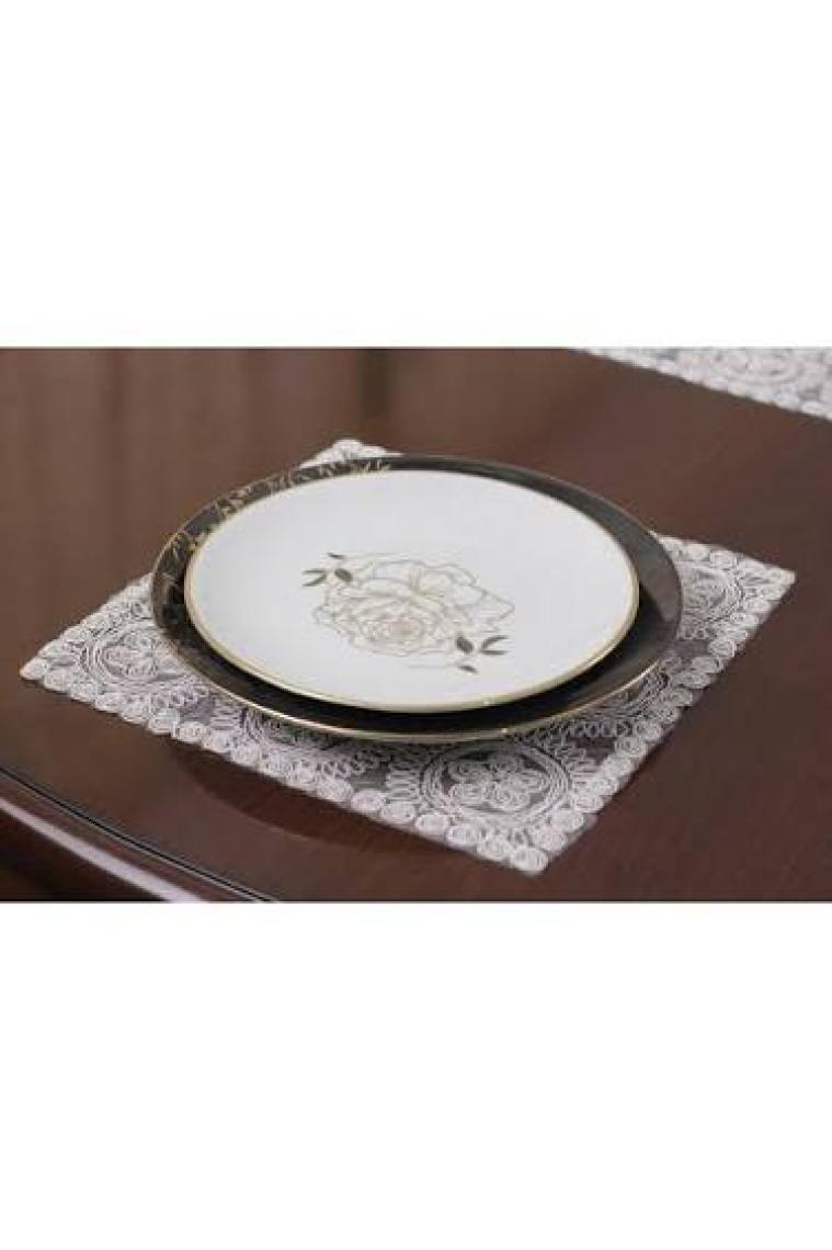 Tropik Home Tropikhome Amerikan Servis Supla ve Runner Seti 6 Kişilik Set Victoria Kırık Beyaz