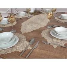 Tropik Home Tropikhome Amerikan Servis Supla ve Runner Seti 6 Kişilik Set Valonia Bej 7 Parça