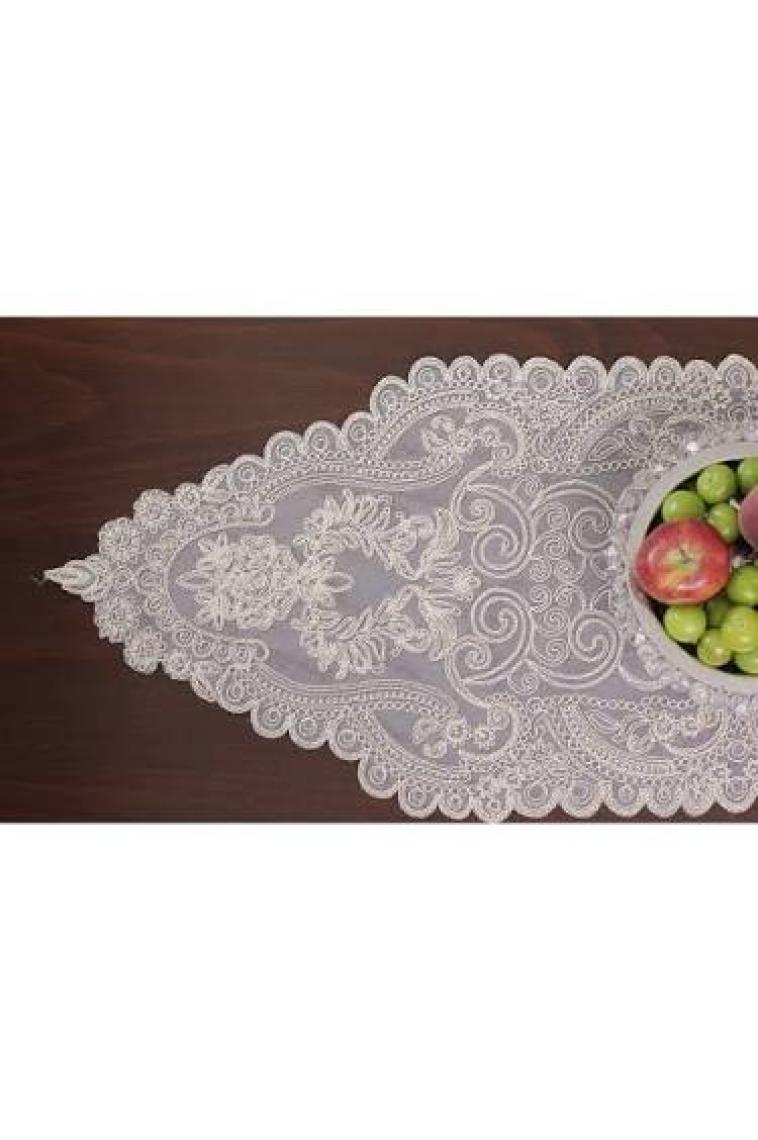Tropik Home Tropikhome Amerikan Servis Supla ve Runner Seti 6 Kişilik Set Valonia Bej 7 Parça