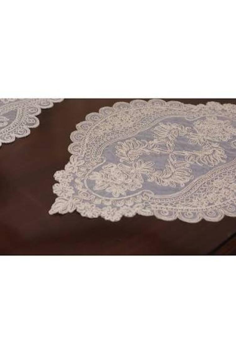 Tropik Home Tropikhome Amerikan Servis Supla ve Runner Seti 6 Kişilik Set Valonia Bej 7 Parça