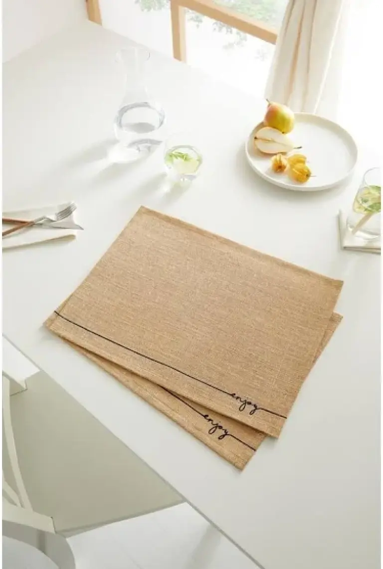 Ocean Home Textile 2 Adet Jüt Enjoy Baskılı Sofra Sunum Tabak Altlığı Supla Amerikan Servisi 45x35 cm