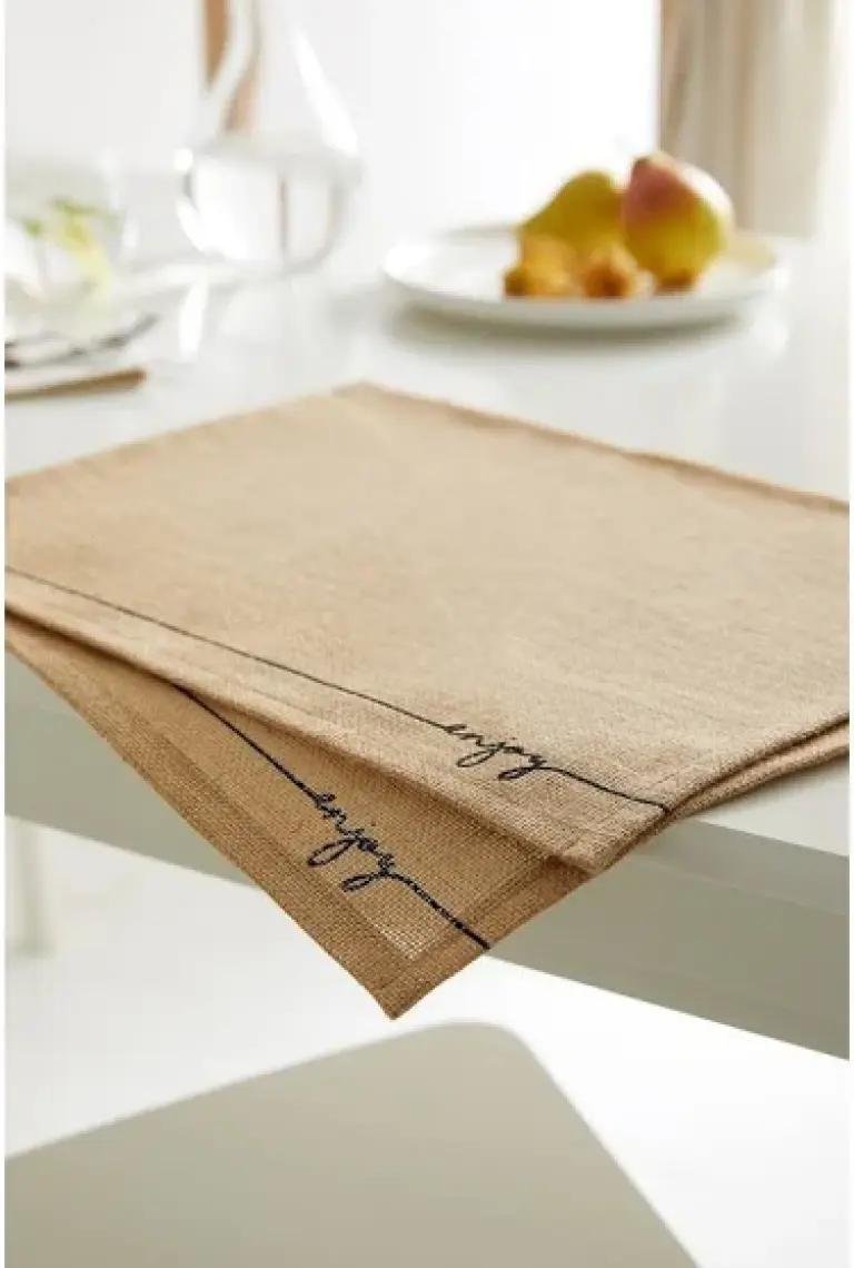Ocean Home Textile 2 Adet Jüt Enjoy Baskılı Sofra Sunum Tabak Altlığı Supla Amerikan Servisi 45x35 cm