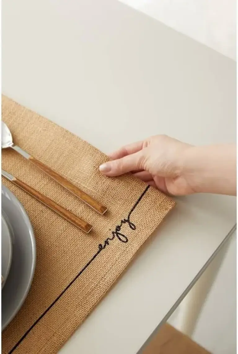 Ocean Home Textile 2 Adet Jüt Enjoy Baskılı Sofra Sunum Tabak Altlığı Supla Amerikan Servisi 45x35 cm