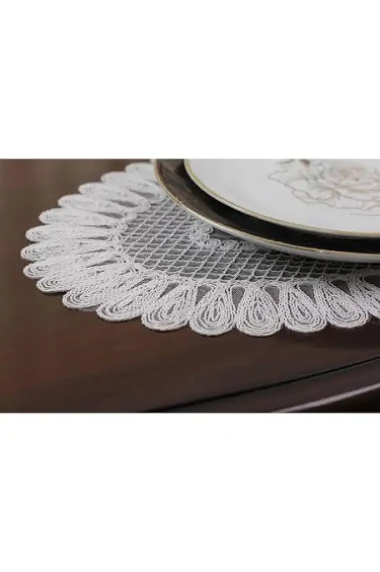 Tropik Home Amerikan Servis Supla ve Runner Seti 12 Kişilik Set Nakışlı  Vivien Kırık Beyaz 13 Parça Masa Takımı