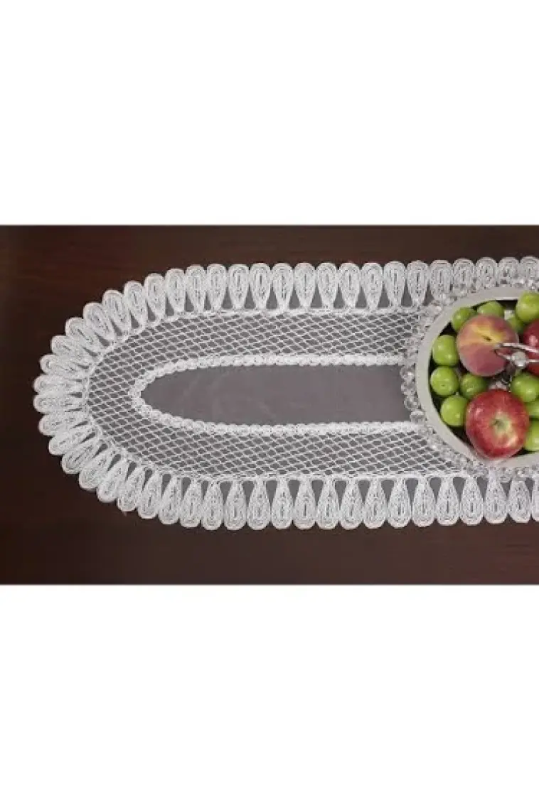 Tropik Home Amerikan Servis Supla ve Runner Seti 12 Kişilik Set Nakışlı  Vivien Kırık Beyaz 13 Parça Masa Takımı