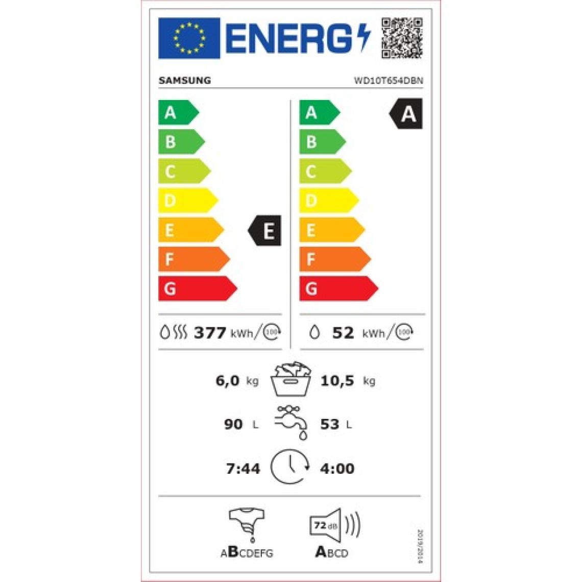 Samsung WD10T654DBN1AH 10.5 Kg/6 Kg 1400 devir Kurutmalı Çamaşır Makinesi, AddWash Kapak, Eco Bubble
