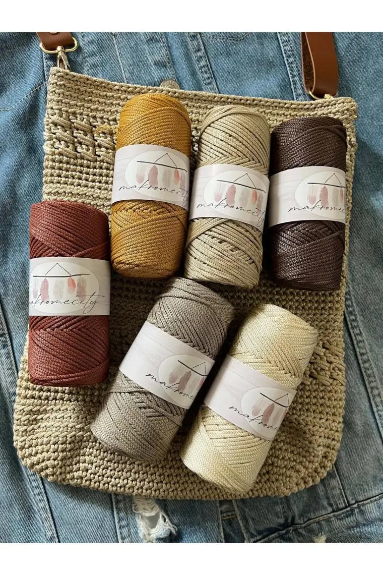 Makromecity Premium 100 Gr Polyester Makrome Ipi Sütlü Kahve 2mm - 120 M Supla Ip Ve Çanta Ipliği