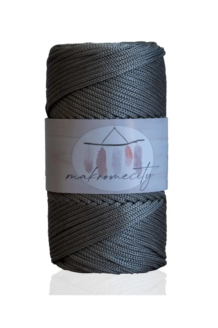 Premium 100 gr Polyester Makrome Ipi Antrasit 2mm - 120 M Supla Ip ve Çanta Ipliği