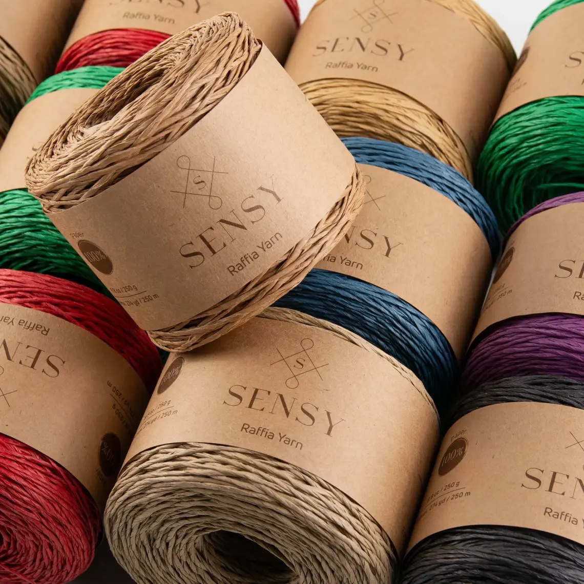 Sensy Premium 250 Gram Doğal Kağıt İp, Hasır Kağıt İplik, Rafya,Çanta,Supla,Şapka İpi, 250 Metre