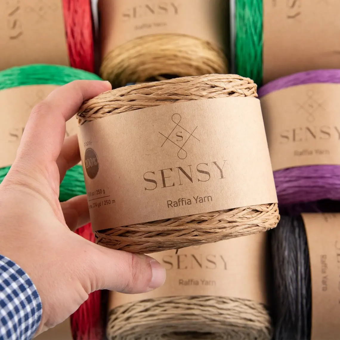 Sensy Premium 250 Gram Doğal Kağıt İp, Hasır Kağıt İplik, Rafya,Çanta,Supla,Şapka İpi, 250 Metre