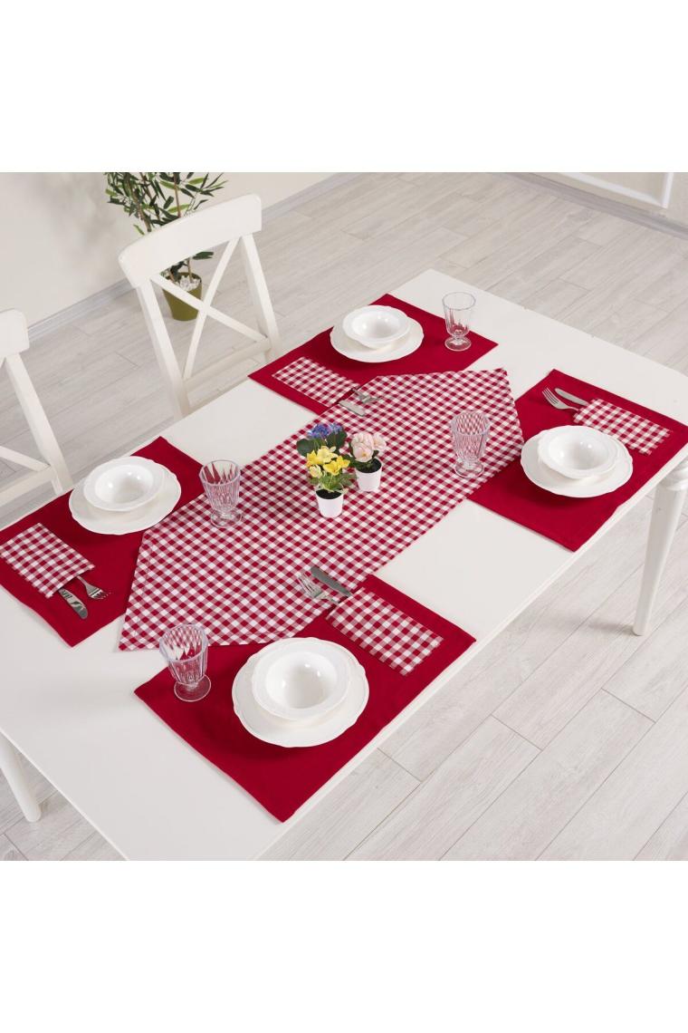 Yılbaşı Sunum Runner Amerikan Servis Supla Ve Runner Seti 8 Kişilik Ekose Kırmızı Masa Sunum Takımı