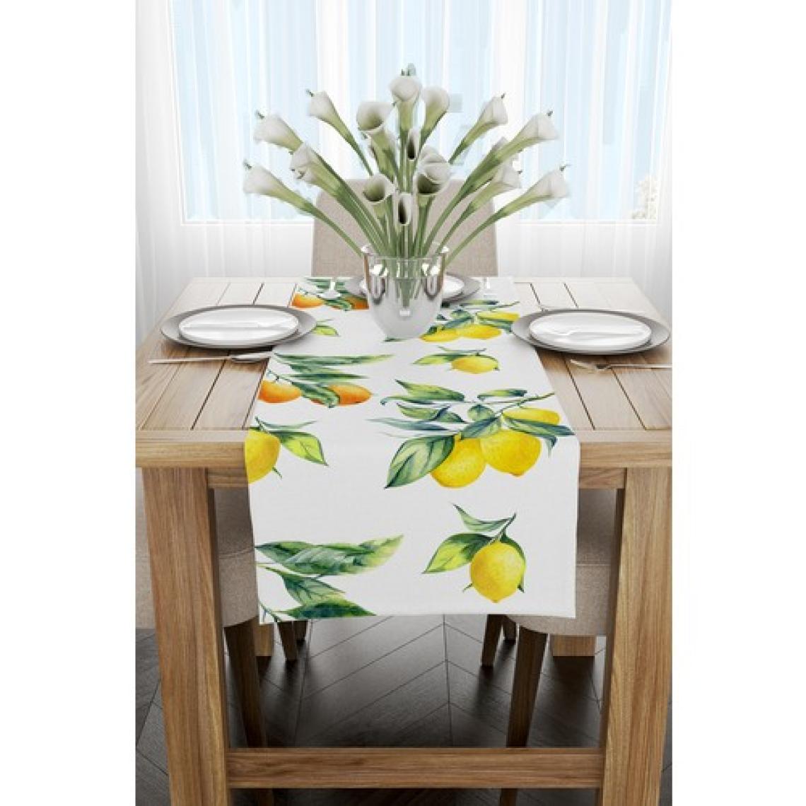 Cango Home Beyaz Sarı Limon Desenli Dijital Baskılı Runner  - OYTYK895-RN
