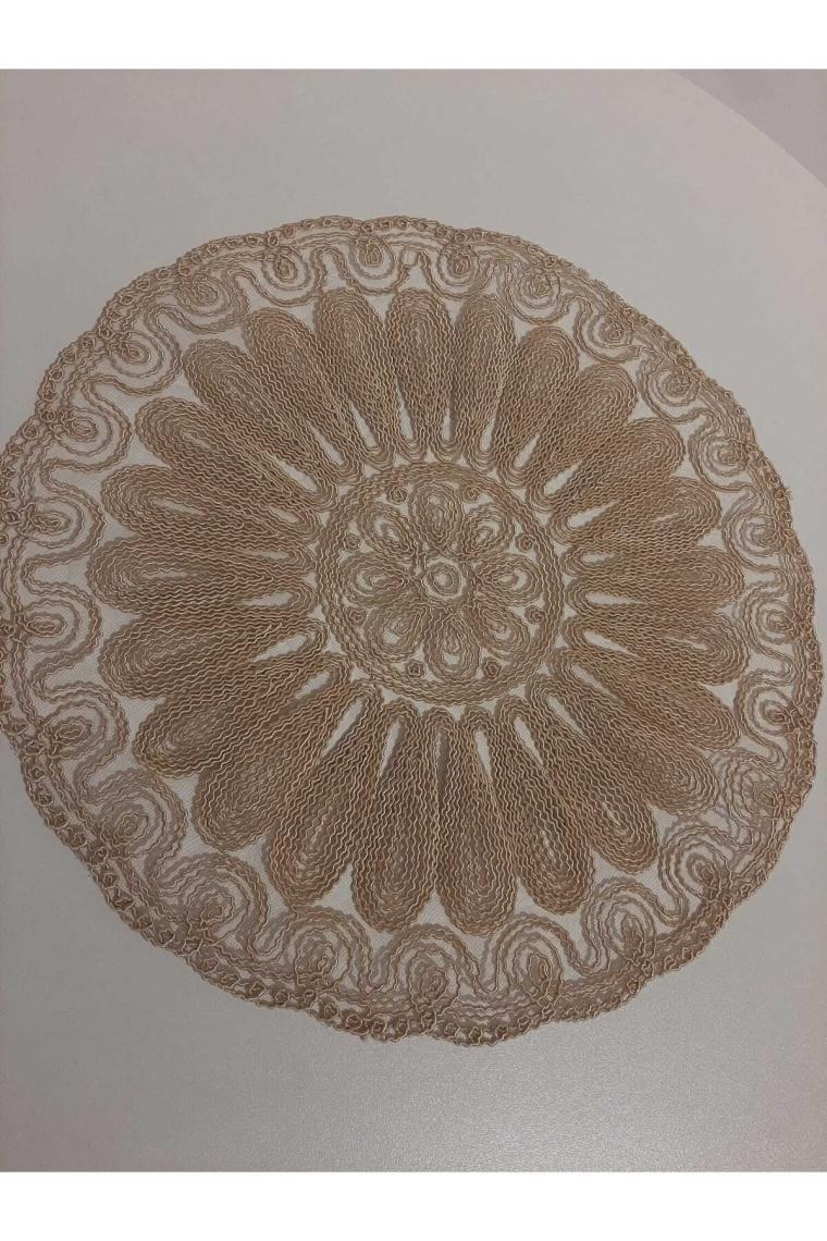 Yuvarlak Amerikan Servis Supla-bej Renk Nakışlı Tekli Supla, 32x50 Cm Çeyizlik Supla Venezia