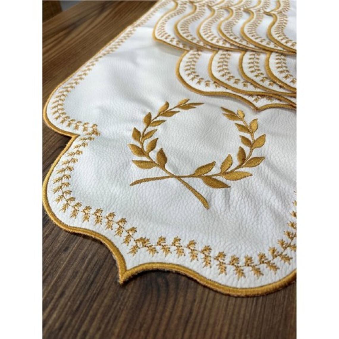 Teksev Başak Krem Gold Amerikan Servis 6 Kişilik 19 Parça Runner Seti Nakışlı Deri Yemek Sunum Takımı