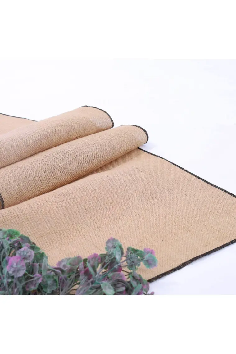 Siyah overlok kenarlı jüt runner, 45x150 cm
