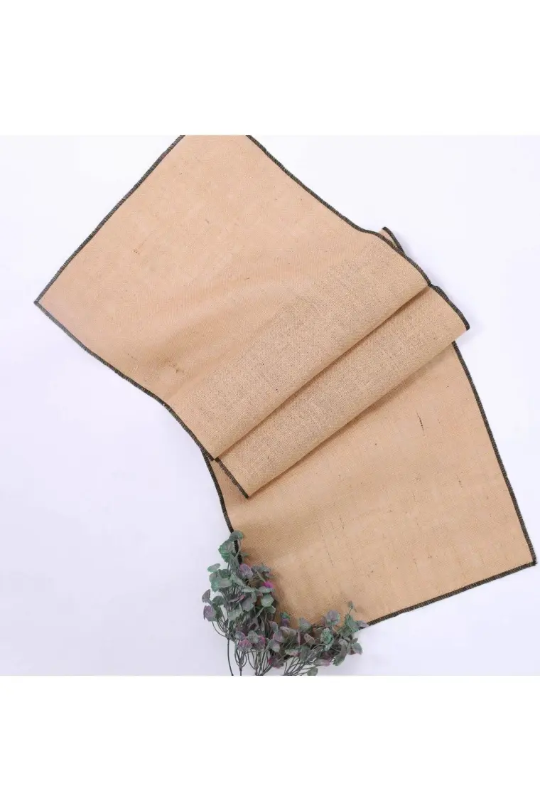 Siyah overlok kenarlı jüt runner, 45x150 cm