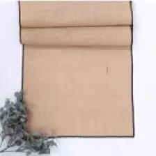 Siyah overlok kenarlı jüt runner, 45x150 cm