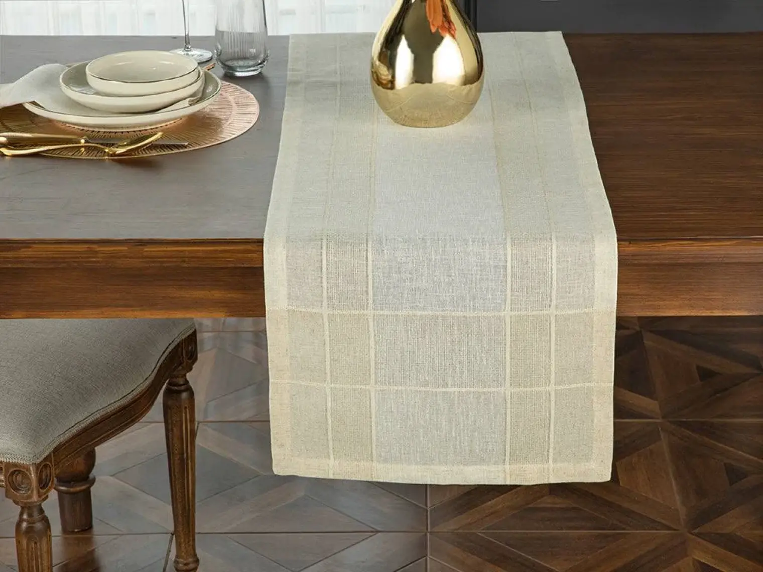English Home Lux Linen Look Polyester Runner 40  x 150 cm Bej