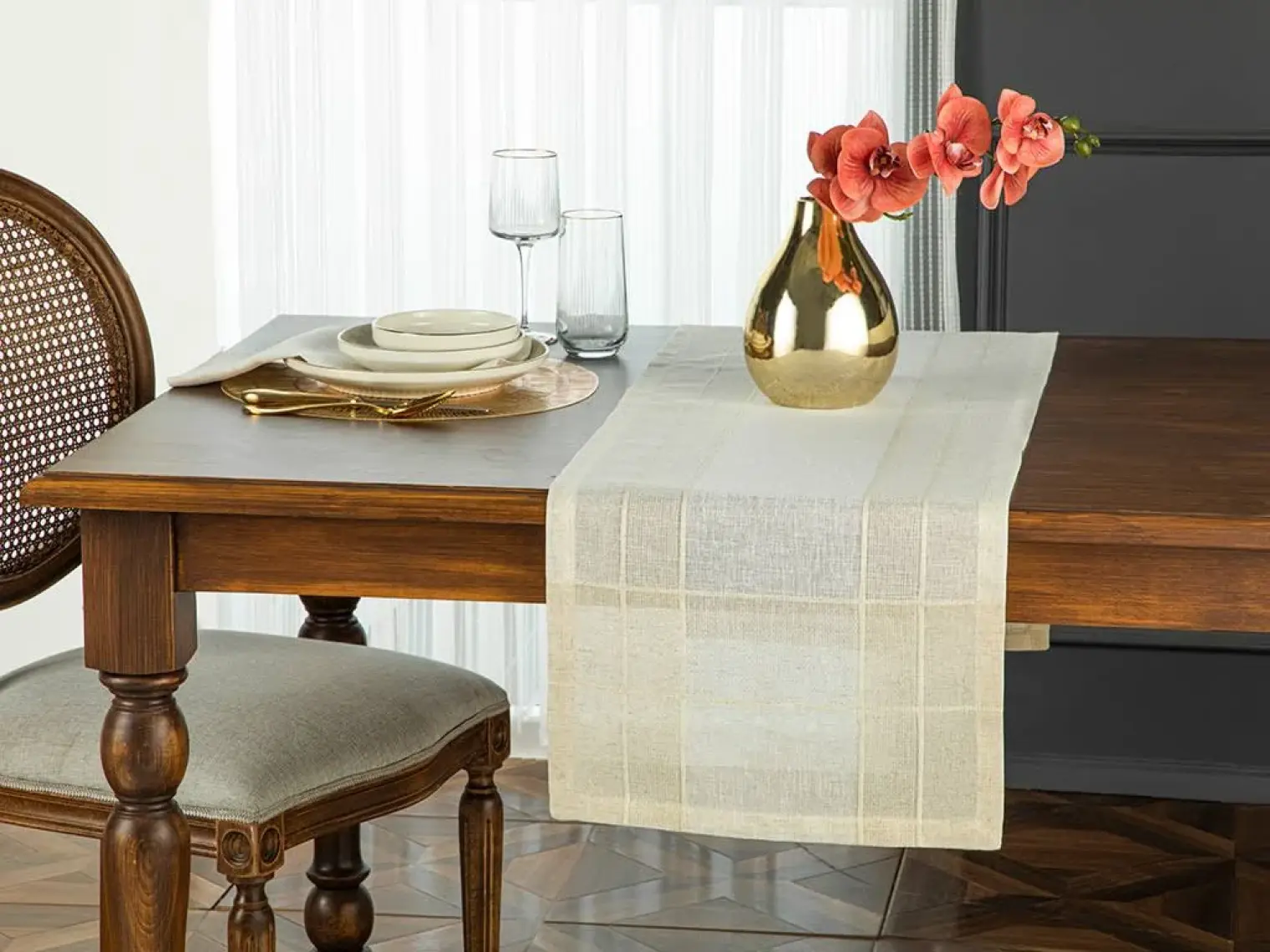 English Home Lux Linen Look Polyester Runner 40  x 150 cm Bej