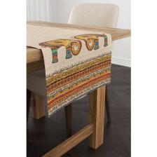 Cango Home Krem Etnik Fil Desenli Dijital Baskılı Runner -CGH1264-RN
