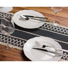Örme Lacivert Runner , Püsküllü Organik Pamuk Dantel Örme Runner 35x155 Cm Regina Runner Örtüsü