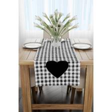 Cango Home Siyah Beyaz Ekose Kalp Desenli Dijital Baskılı Runner CGH1008-RN