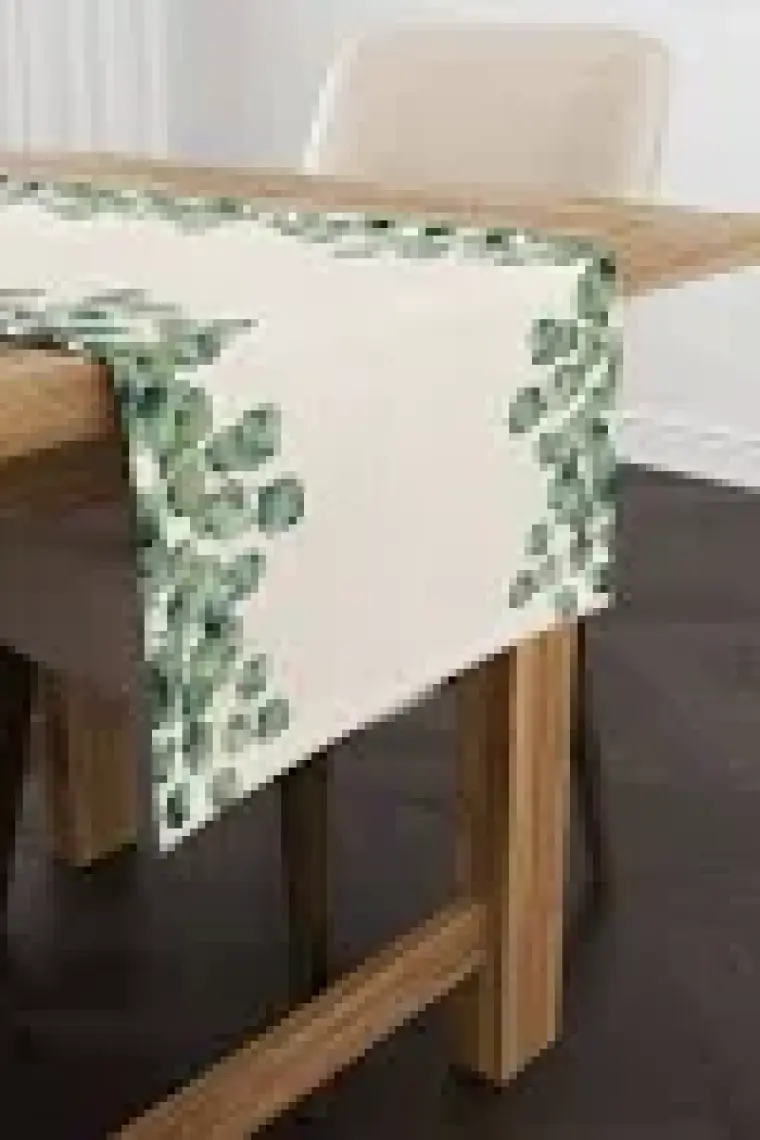 Cango Home Yeşil Krem Yaprak Desenli Dijital Baskılı Runner CGH1102-RN