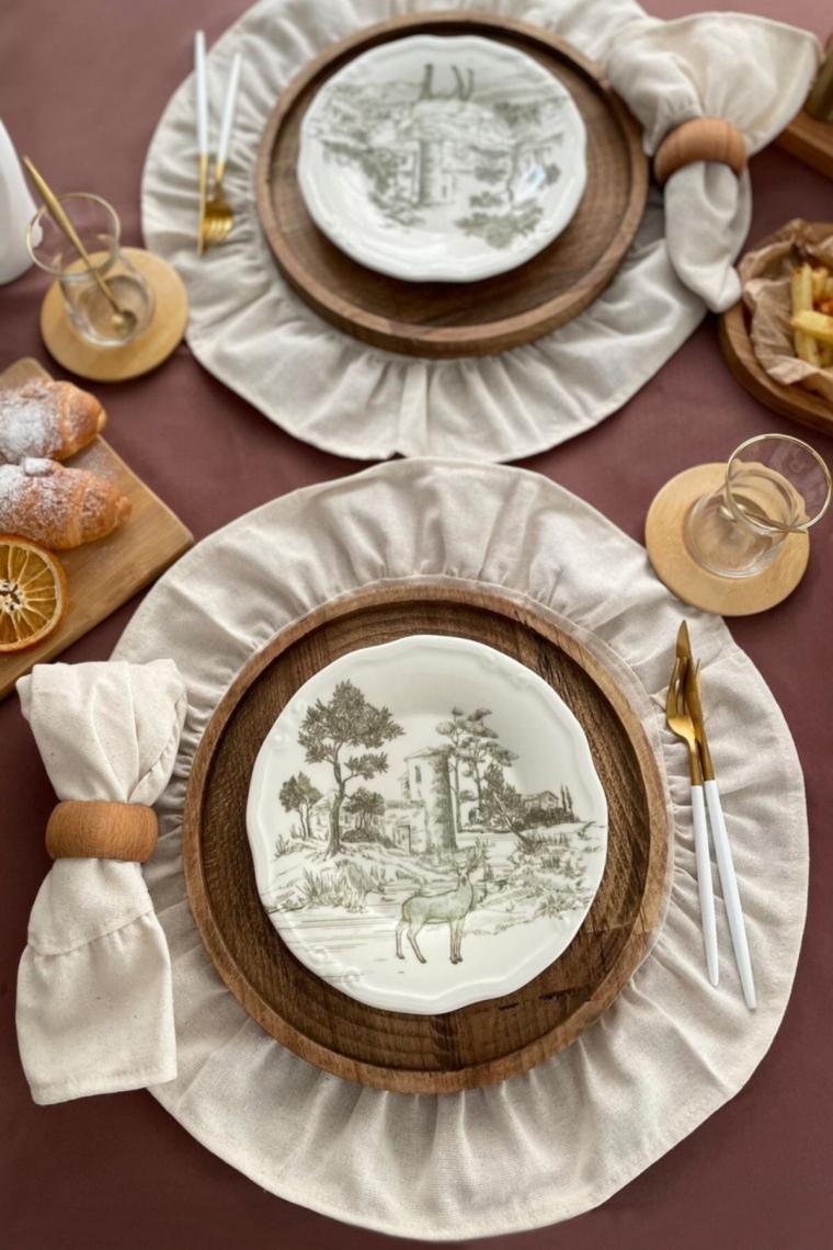 Naturel Amerikan Servisi Yuvarlak 4'lü Vintage 40 cm
