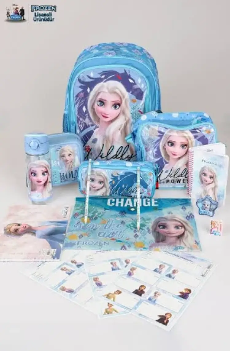 Elsa Dekomus Lisanslı "mavi Karlar Ülkesi Elsa Frozen Koleksiyonu "okul ,beslenme ve Kalem Çantası,matara,beslenme Kabı Ile Full Okul/kırtasiye Seti