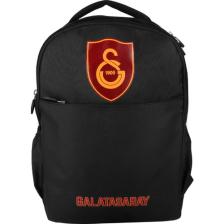 Galatasaray Lisanslı Kırmızı Logo Baskılı Siyah Sırt Çantası Çift Bölmeli Okul Çantası 24520