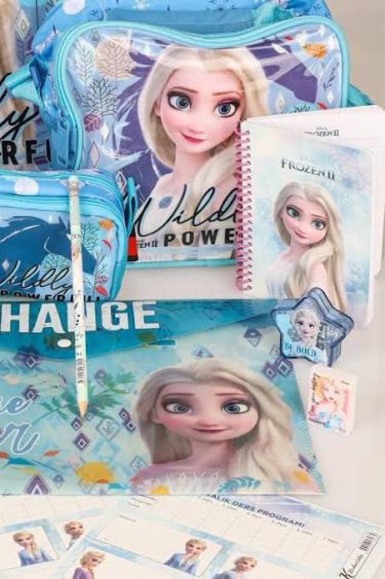 Elsa Dekomus Lisanslı "mavi Karlar Ülkesi Elsa Frozen Koleksiyonu "anaokul ,beslenme ve Kalem Çantası,matara,beslenme Kabı Ile Full Okul/kırtasiye Seti