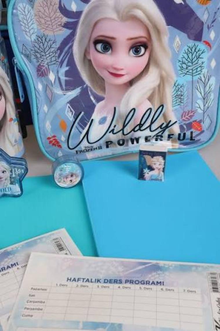 Elsa Dekomus Lisanslı "mavi Karlar Ülkesi Elsa Frozen Koleksiyonu "anaokul ,beslenme ve Kalem Çantası,matara,beslenme Kabı Ile Full Okul/kırtasiye Seti