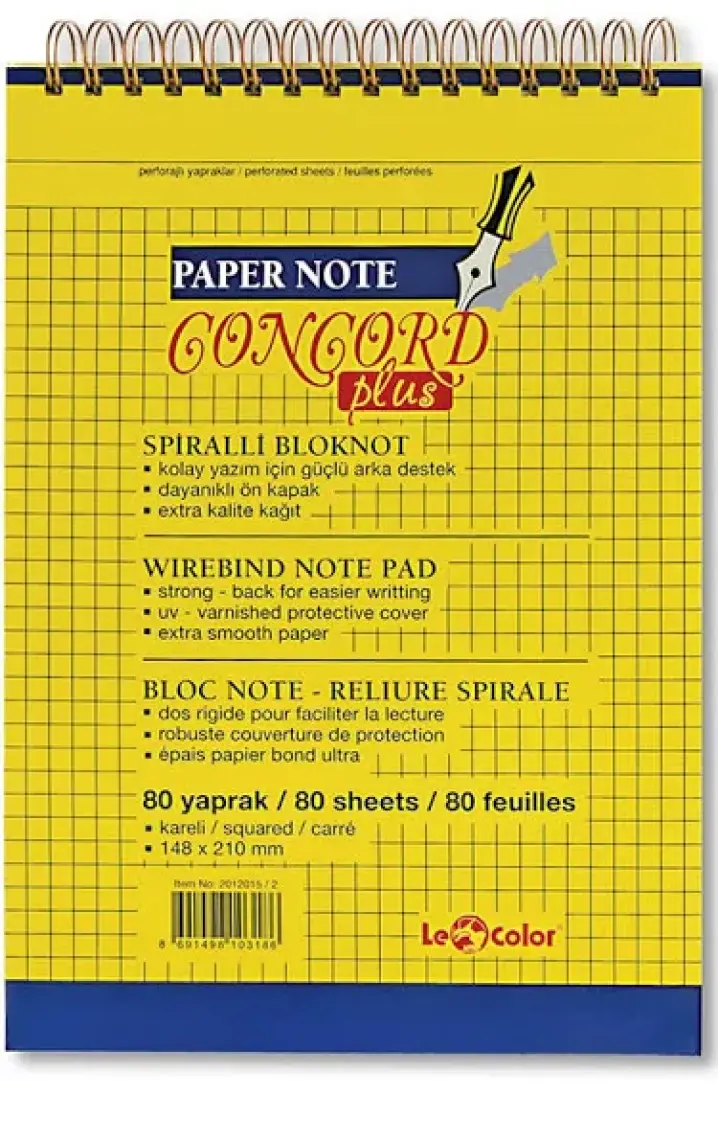Le Color Concord Ofis Bloknot A4 Kareli Sarı