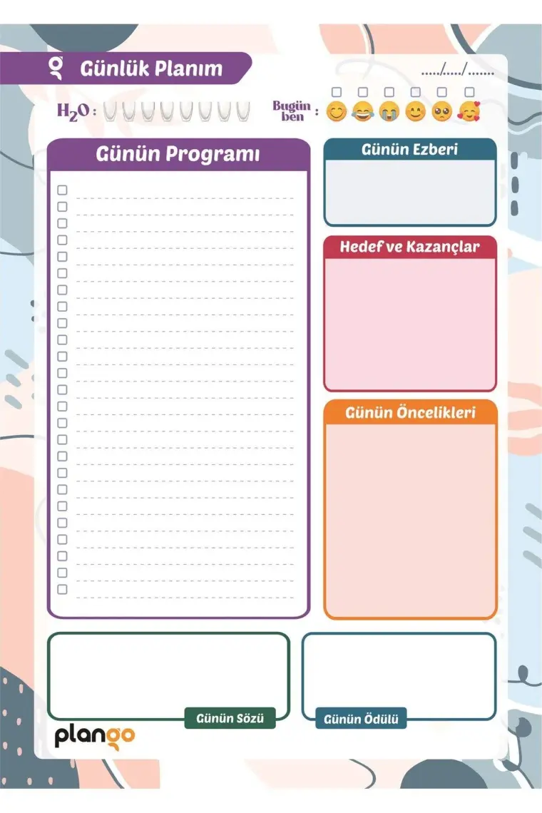 Plango Günlük Planlayıcı Defter - 1 Adet, Siyah ve Gri, 17x24 cm, Renkli Tasarımlı, Sert Kapak