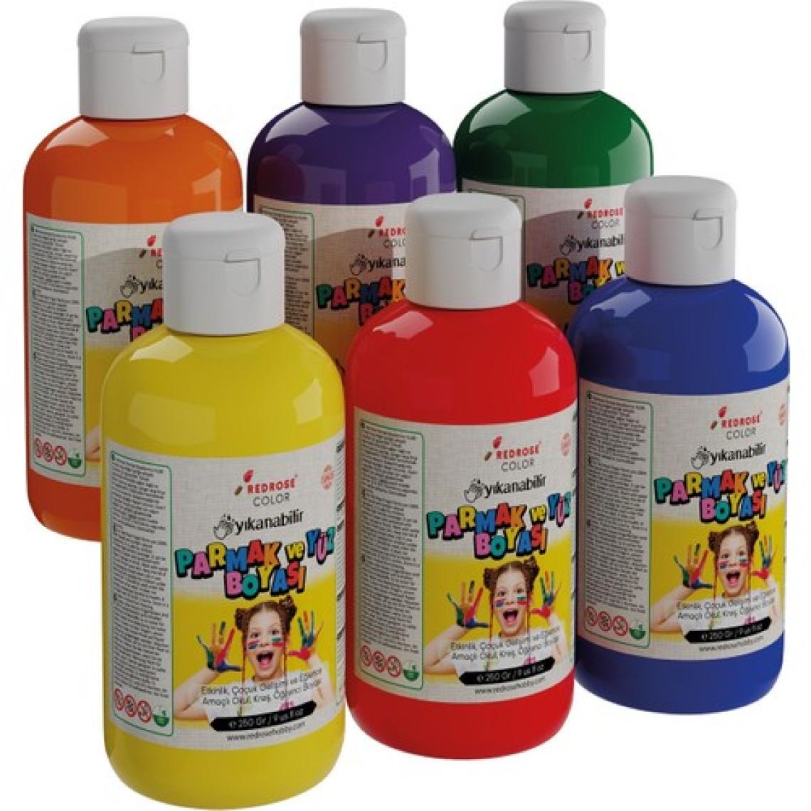 Red Rose Ana Renkler Parmak Boyası 6'lı Set 6X250GR Yıkanabilir, Toksik Içermez, Çocuk Okul Kreş Için