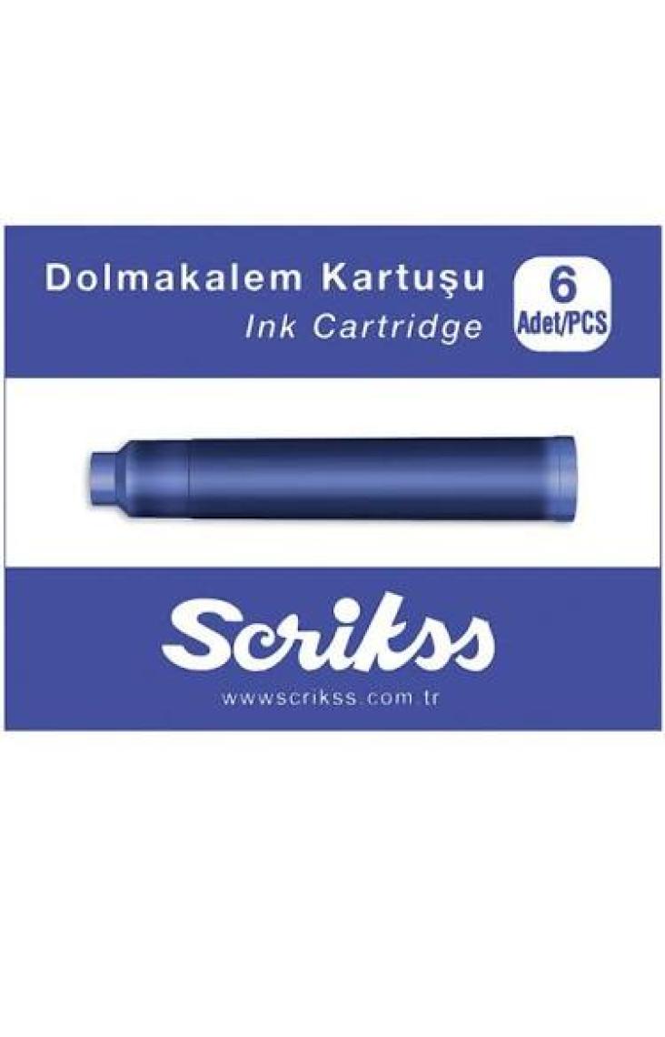 Scrikss 6'lı Mavi Dolmakalem Kartuşu - Yarı Saydam Akrilik, Mürekkep Seviyesi Kontrolü ile Desensiz