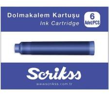 Scrikss 6'lı Mavi Dolmakalem Kartuşu - Yarı Saydam Akrilik, Mürekkep Seviyesi Kontrolü ile Desensiz