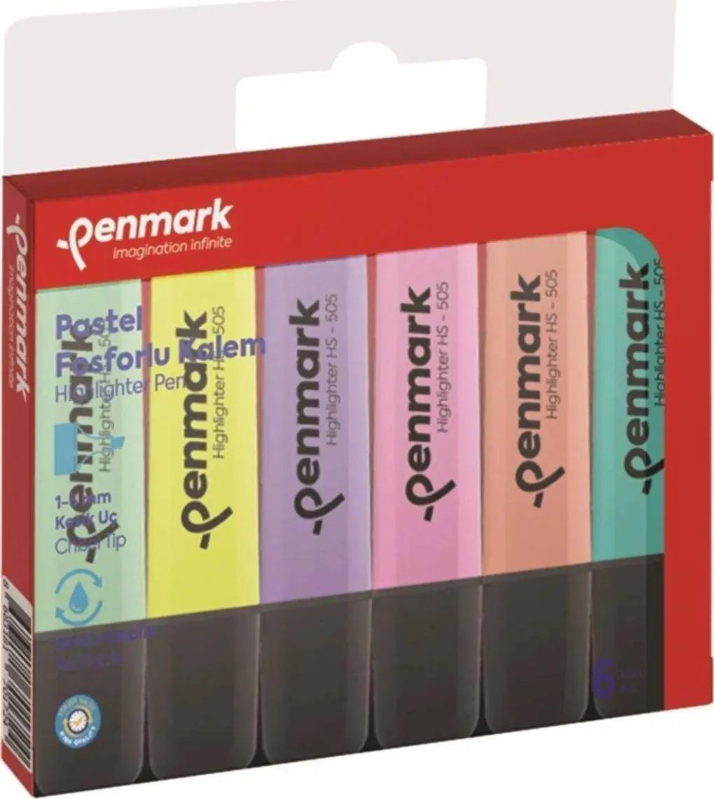 Penmark Fosforlu Kalem 6 Lı Asetat Karışık Renk Pastel