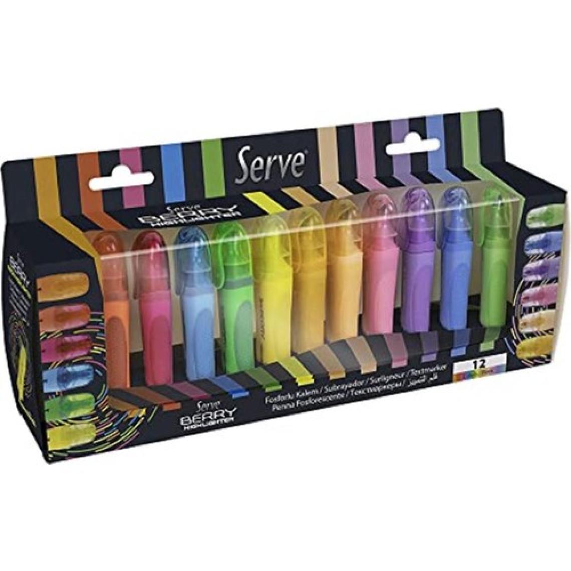 Serve Berry Fosforlu Kalem, 12 Renkli Set