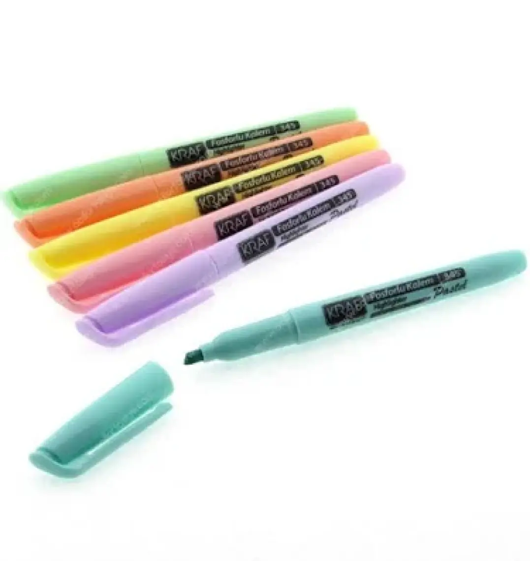 Kraf 6'lı Fosforlu Kalem Seti - Pastel Renkler, 1-4 mm Uç Kalınlığı, Ergonomik Tasarım, Desenli Kesik Uç