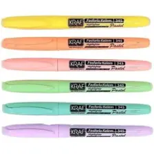 Kraf 6'lı Fosforlu Kalem Seti - Pastel Renkler, 1-4 mm Uç Kalınlığı, Ergonomik Tasarım, Desenli Kesik Uç