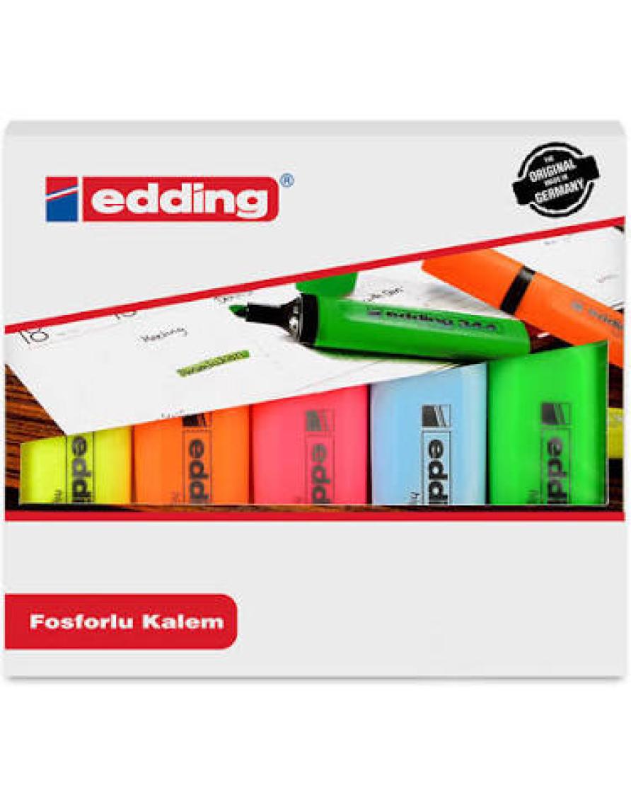 Edding 344 Fosforlu Kalem 5'Li Kutu 5 Renk