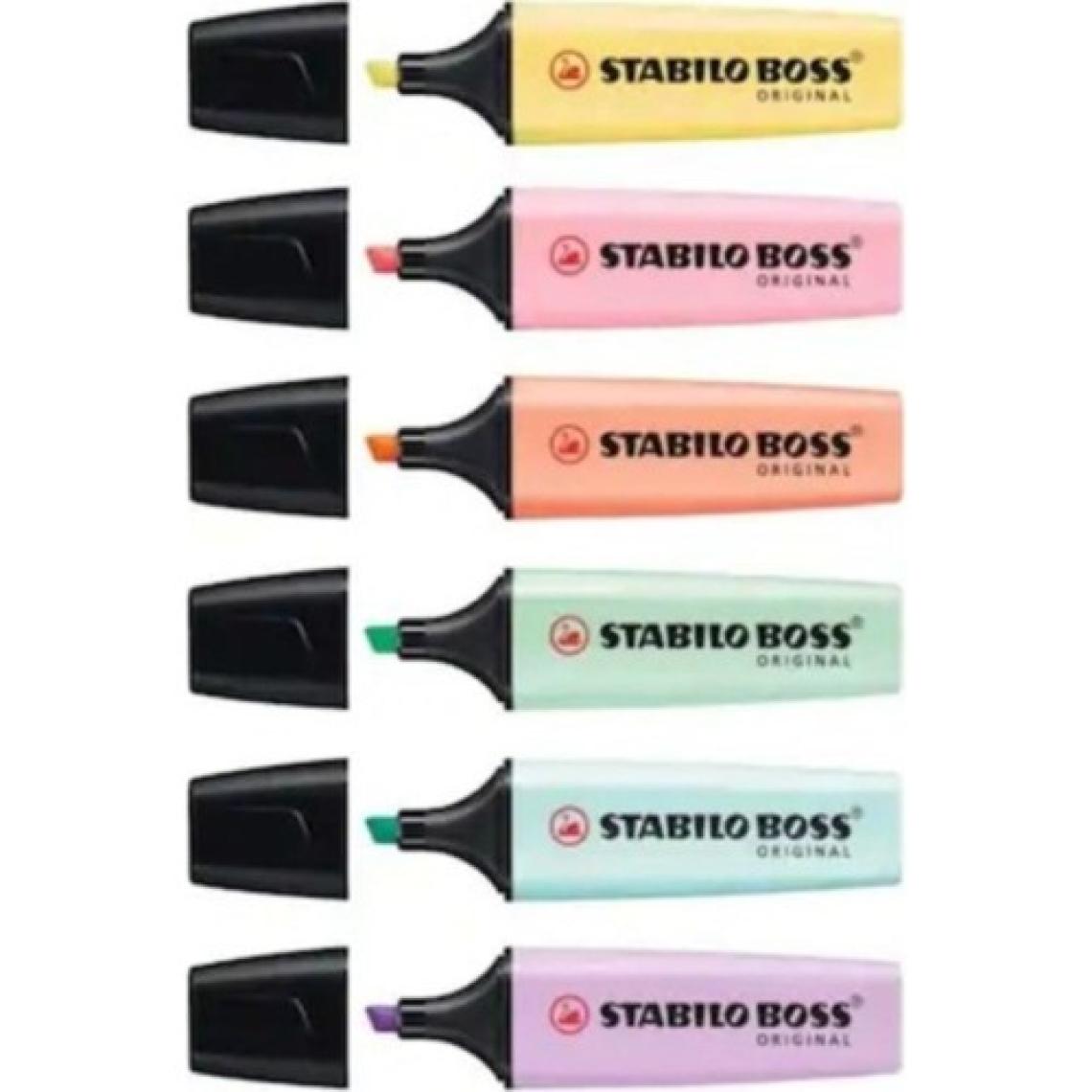 Stabilo Boss Original Fosforlu Kalem 6'lı Set - Pastel Renkler, 2-5 mm Uç Genişliği, Düz Desen