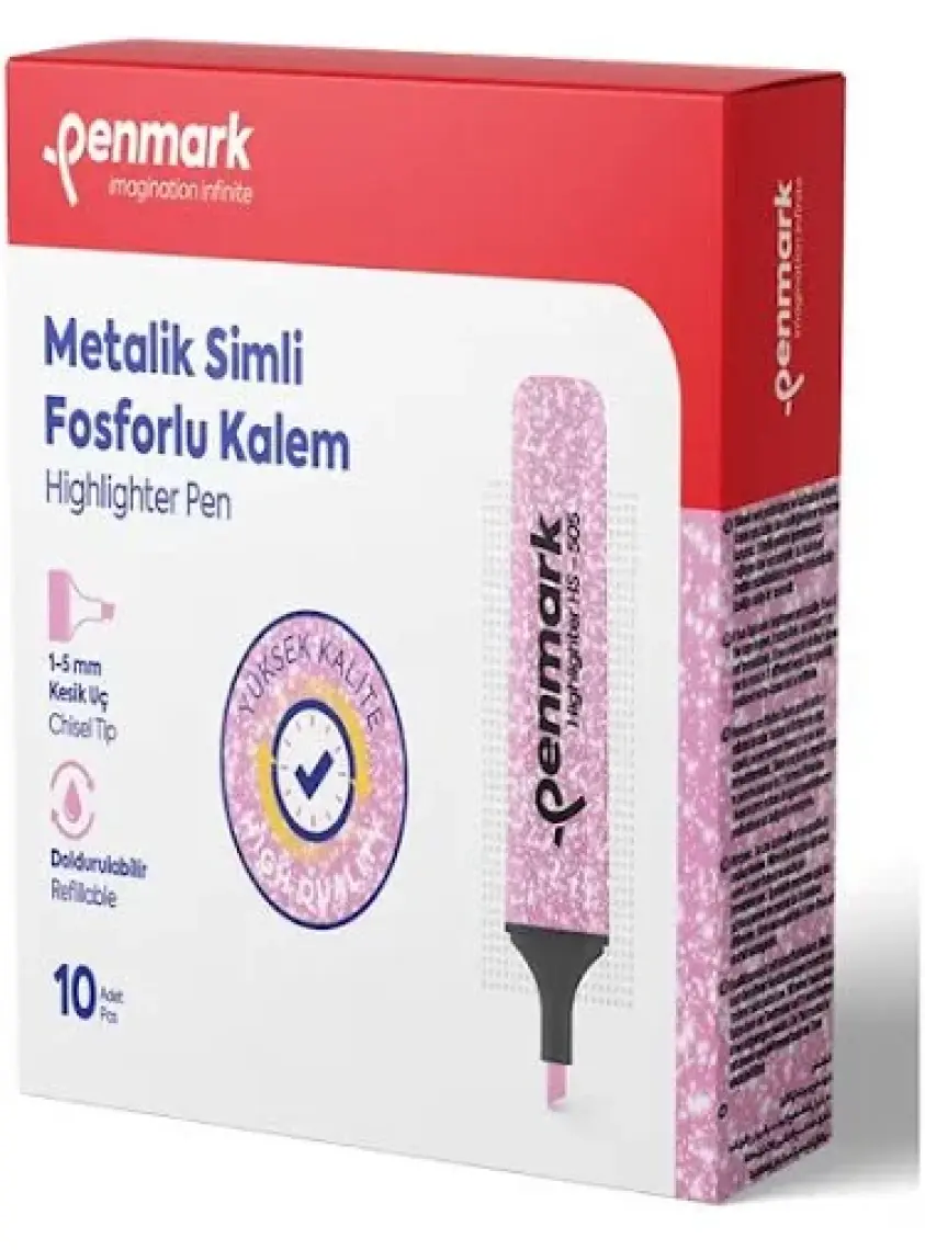 Penmark Fosforlu Kalem Metalik Simli Pembe