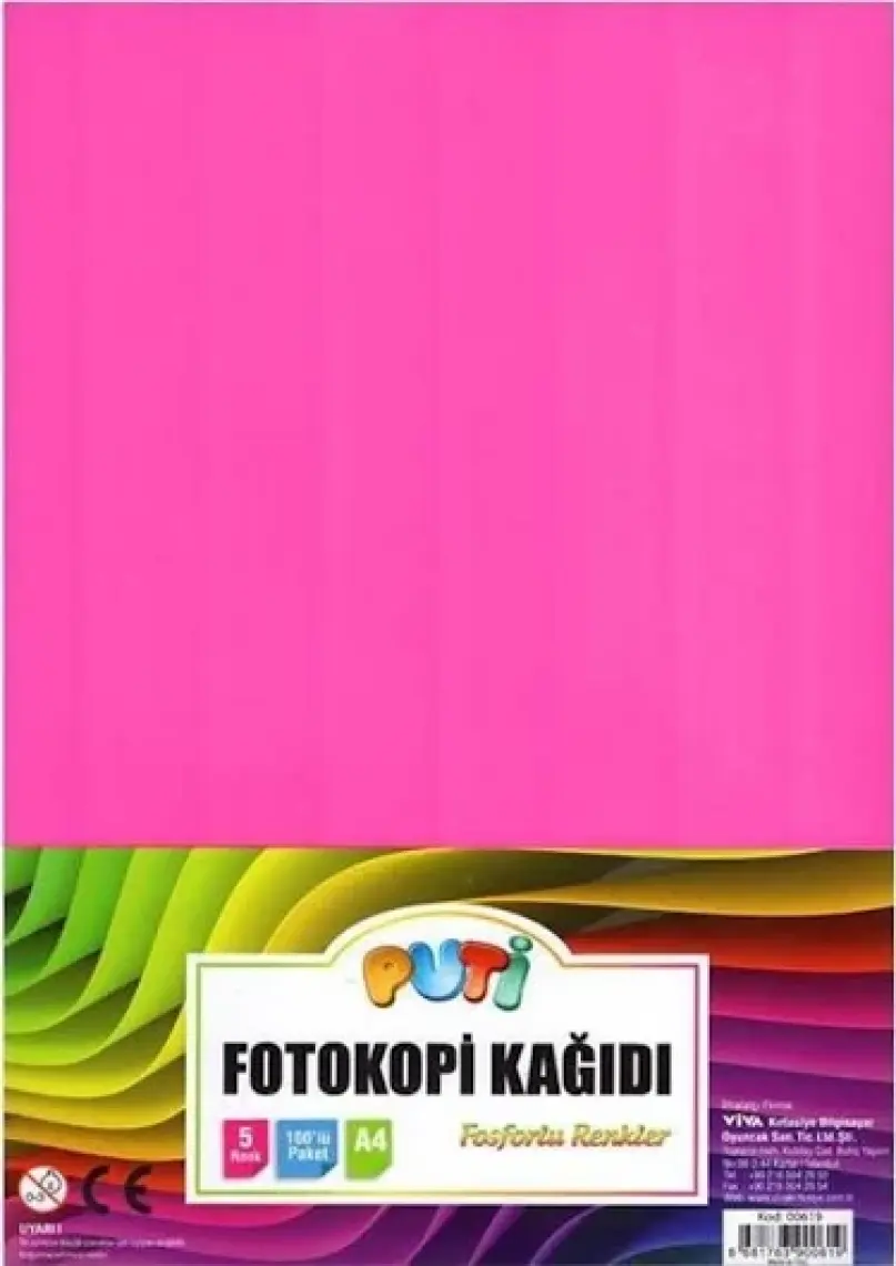 Puti A4 Fosforlu Renkli Fotokopi Kağıdı 100Lü 5 Renk