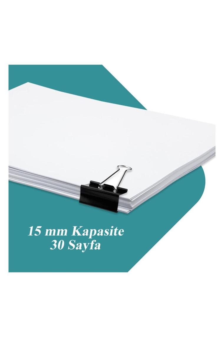 Artlantis Çelik Kıskaç Klips 15 mm 12 Adet 1 Paket Metal Mandal Binder Clips Kıska 30 Sayfa Kapasiteli Çok Amaçlı Kullanım