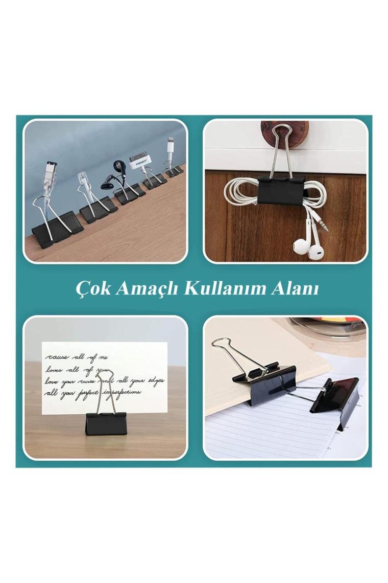 Artlantis Çelik Kıskaç Klips 15 mm 12 Adet 1 Paket Metal Mandal Binder Clips Kıska 30 Sayfa Kapasiteli Çok Amaçlı Kullanım