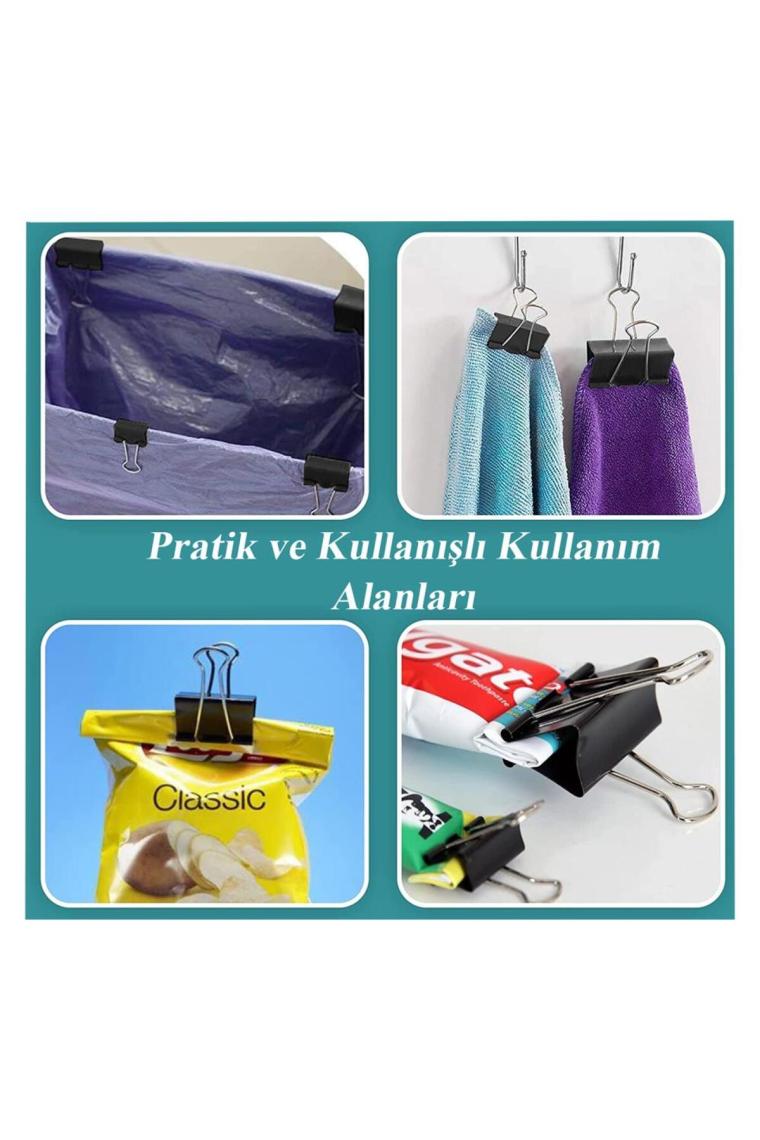 Artlantis Çelik Kıskaç Klips 15 mm 12 Adet 1 Paket Metal Mandal Binder Clips Kıska 30 Sayfa Kapasiteli Çok Amaçlı Kullanım