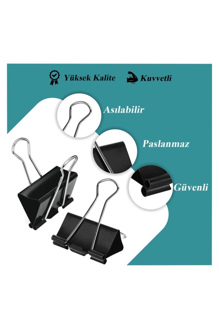 Artlantis Çelik Kıskaç Klips 15 mm 12 Adet 1 Paket Metal Mandal Binder Clips Kıska 30 Sayfa Kapasiteli Çok Amaçlı Kullanım