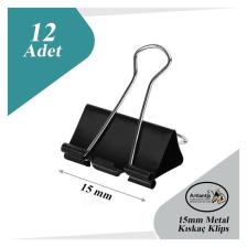 Artlantis Çelik Kıskaç Klips 15 mm 12 Adet 1 Paket Metal Mandal Binder Clips Kıska 30 Sayfa Kapasiteli Çok Amaçlı Kullanım